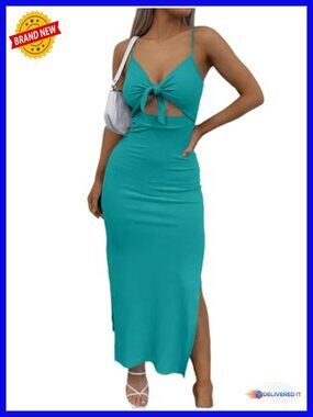 Tie Knot Cut Out Side Split Sleeveless Knit Bodycon Maxi Dress